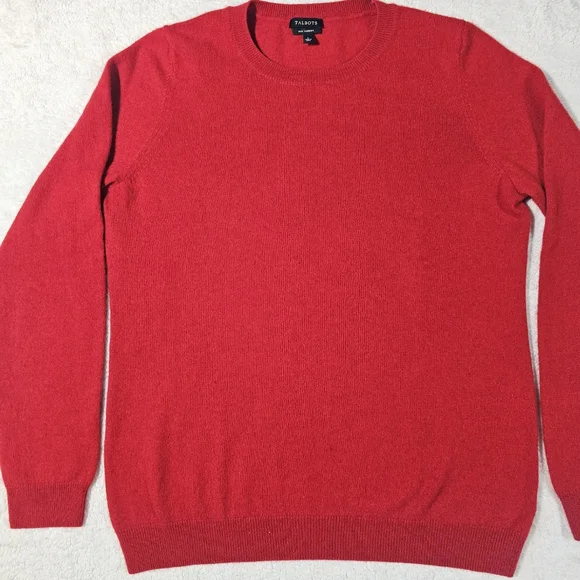 Talbots Pure Cashmere Red Crewneck Sleeve Pullover Sweater Size Large - Picture 4 of 12